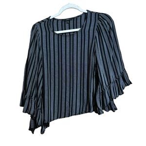 DREW Top Womens Small Multicolor Black White Stripe Flutter Sleeve Blouse Ladies